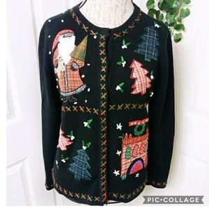 Vintage Black Christmas Cardigan Sweater Size M